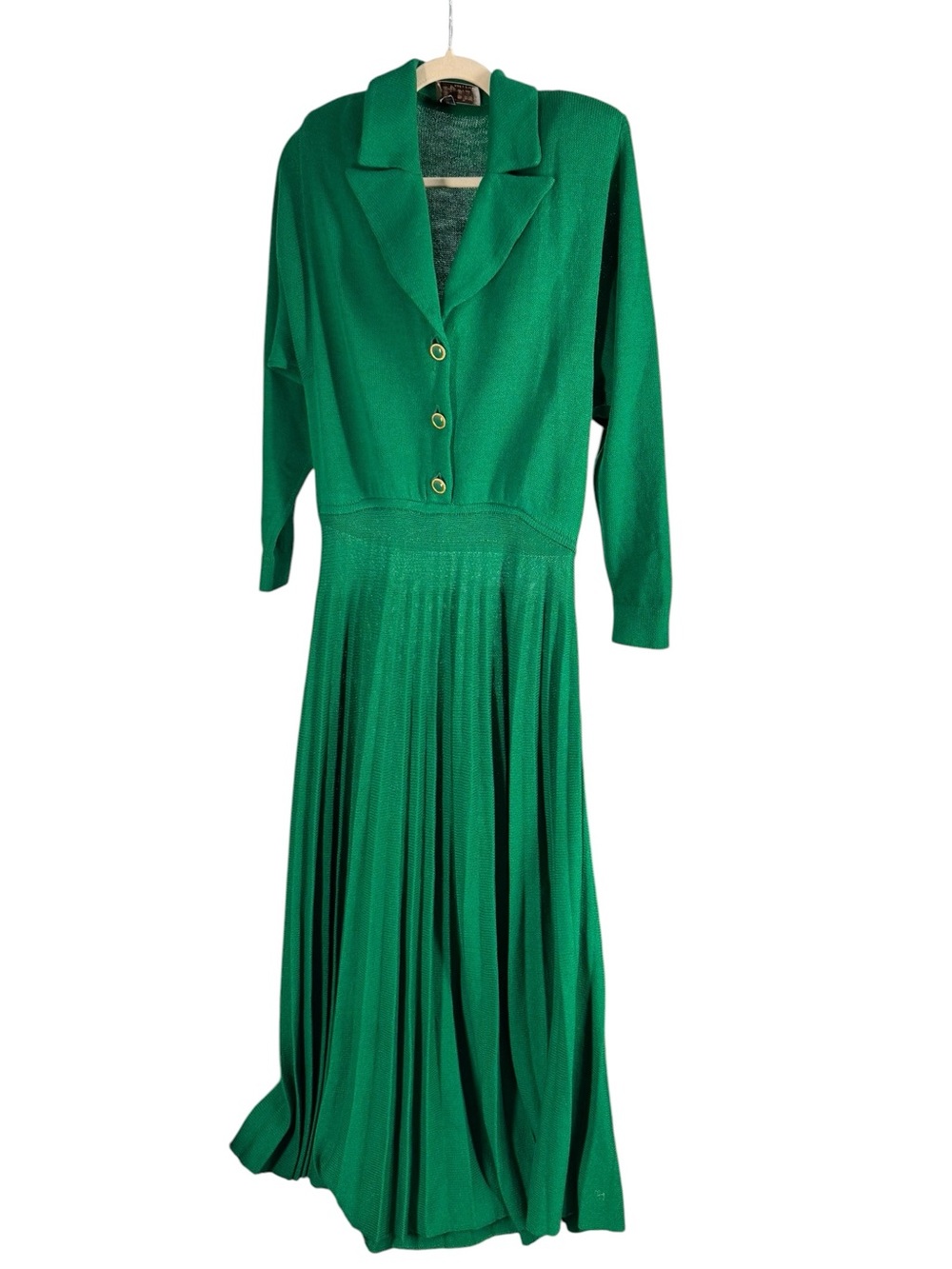 Vintage St John Kelly green 1980s pleated dress shirtwaist 12 - Picture 1 of 9